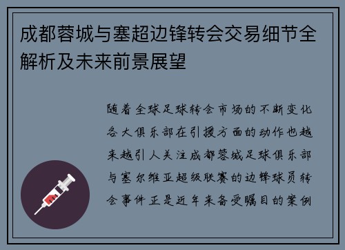 成都蓉城与塞超边锋转会交易细节全解析及未来前景展望 成都蓉城与塞超边锋转会交易细节全解析及未来前景展望