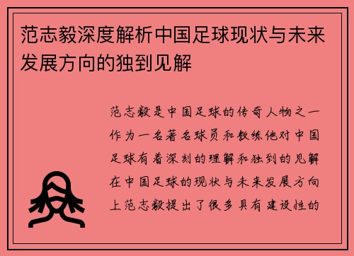 范志毅深度解析中国足球现状与未来发展方向的独到见解
