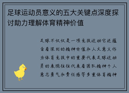 足球运动员意义的五大关键点深度探讨助力理解体育精神价值